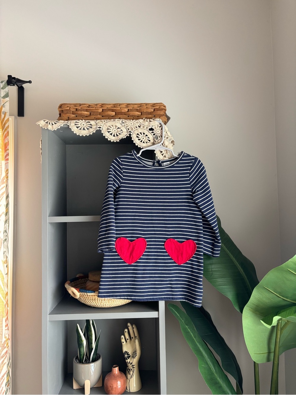 old navy striped dress with heart pockets